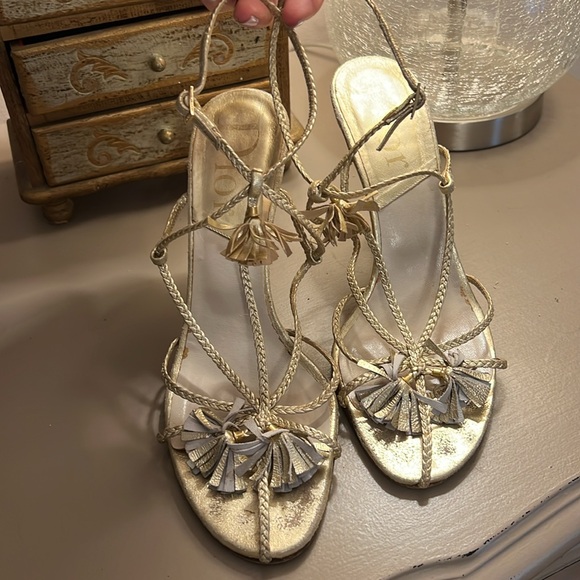 Stunning Vintage Dior gold strappy fringy sandals - Picture 3 of 11